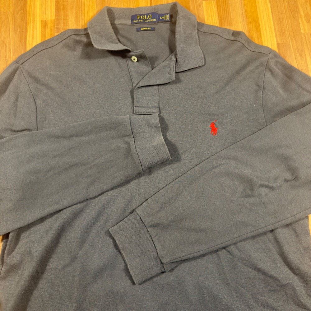 Polo Ralph Lauren Mens Long Sleeve Polo Shirt Gray Red Pony Custom Fit Large
